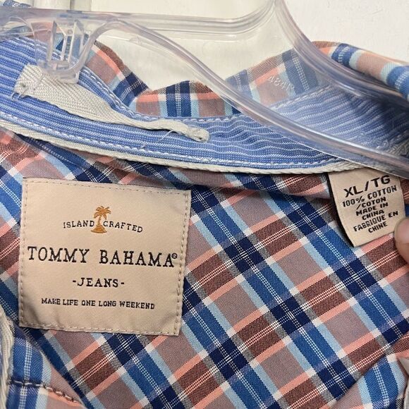 Tommy Bahama Orange/Blue Plaid Long Sleeve Coastal Flip Cuff Button Up Shirt XL - Picture 8 of 9